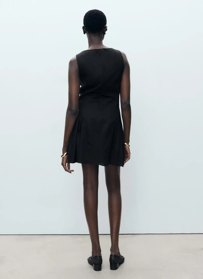 مانجو Short Pleated Linen-Blend Dress
