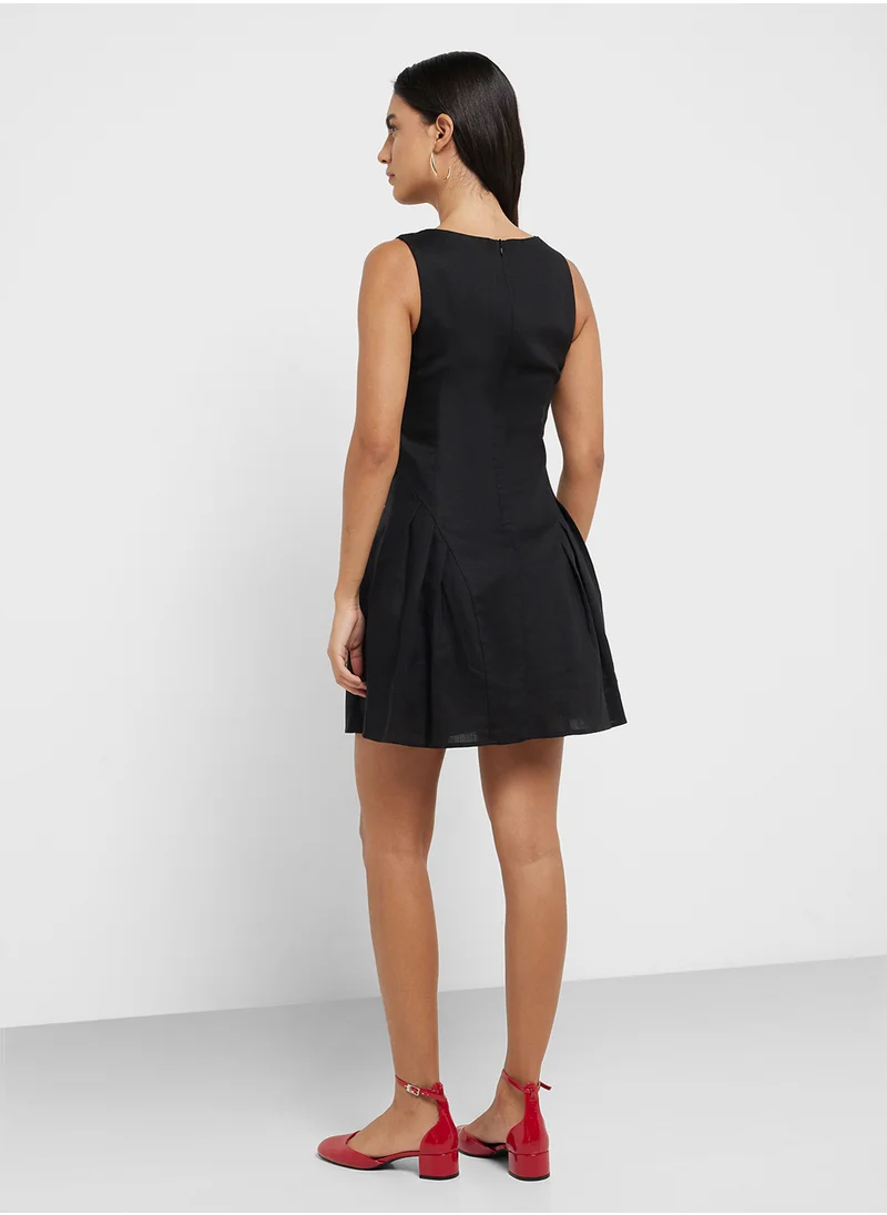 MANGO Short Pleated Linen-Blend Dress
