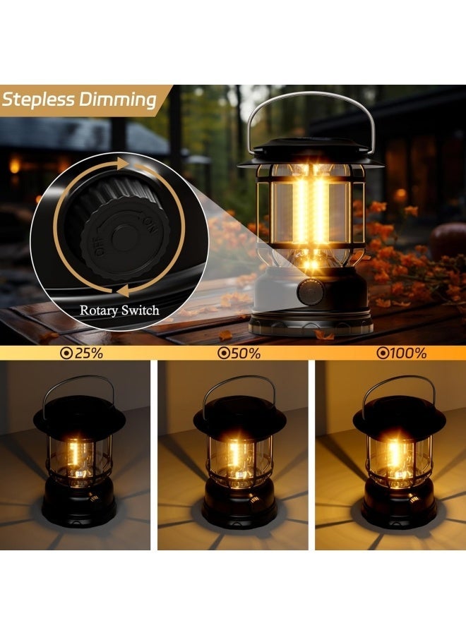 Hellobox Solar Camping Lantern, USB Rechargeable Retro Dimmable Horse Camp Lamp Outdoor Waterproof Vintage Portable Tent Light for Indoor Outages Hiking Emergency (Black) - Image 2