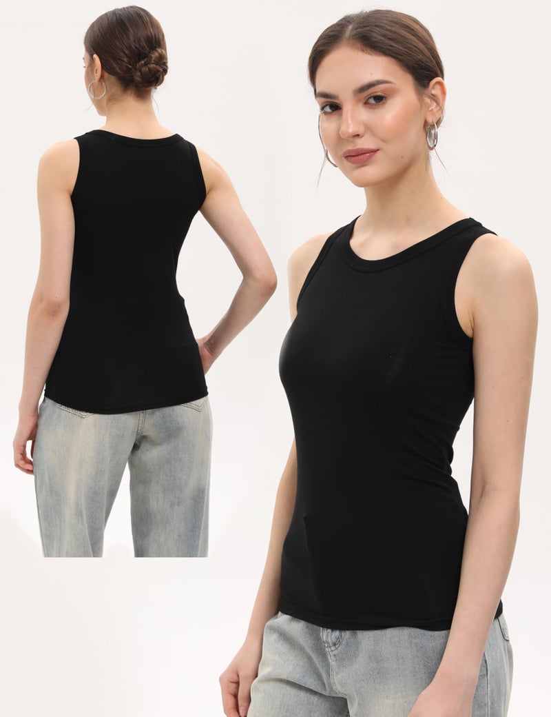 BQTQ 5 Pack Womens Crewneck Tank Tops High Neck Tank Tops Sleeveless Slim Fit Basic Tanks Top Ladies Undershirts, Black, White, Gray, Dark Red, Navy, XXL - Image 4