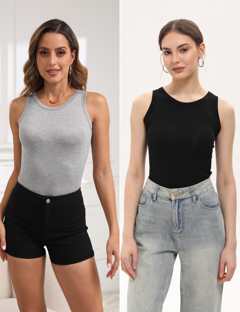 BQTQ 5 Pack Womens Crewneck Tank Tops High Neck Tank Tops Sleeveless Slim Fit Basic Tanks Top Ladies Undershirts, Black, White, Gray, Dark Red, Navy, XXL - Image 3