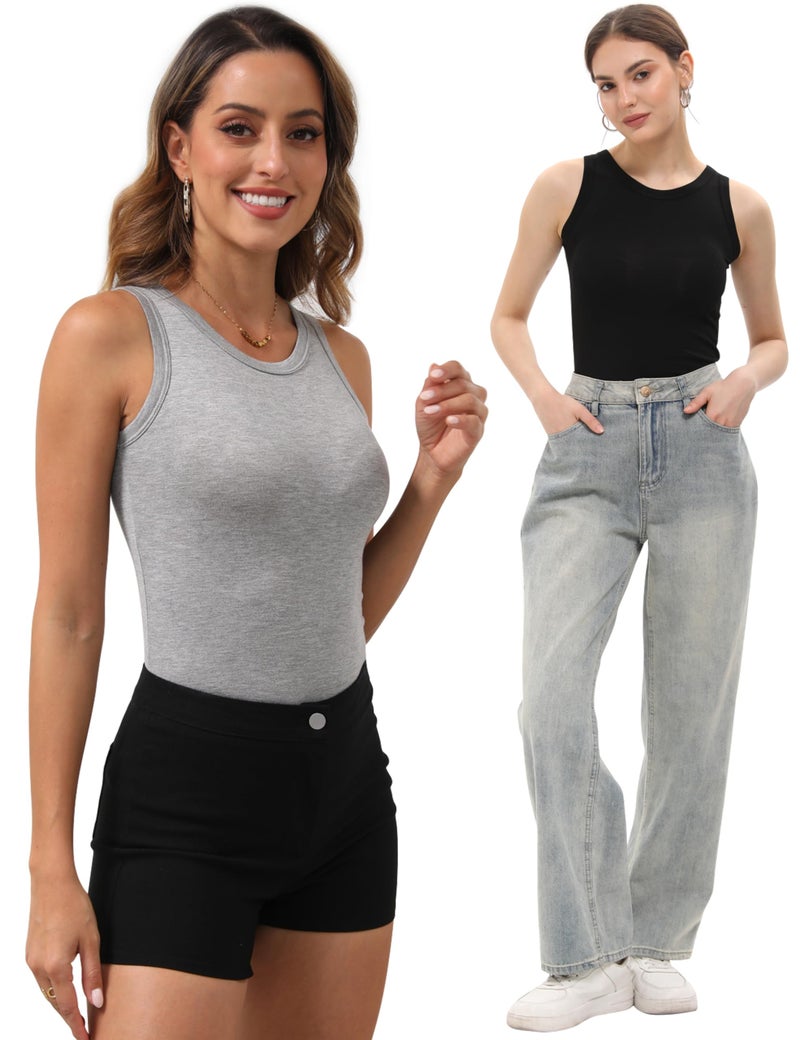 BQTQ 5 Pack Womens Crewneck Tank Tops High Neck Tank Tops Sleeveless Slim Fit Basic Tanks Top Ladies Undershirts, Black, White, Gray, Dark Red, Navy, XXL - Image 5