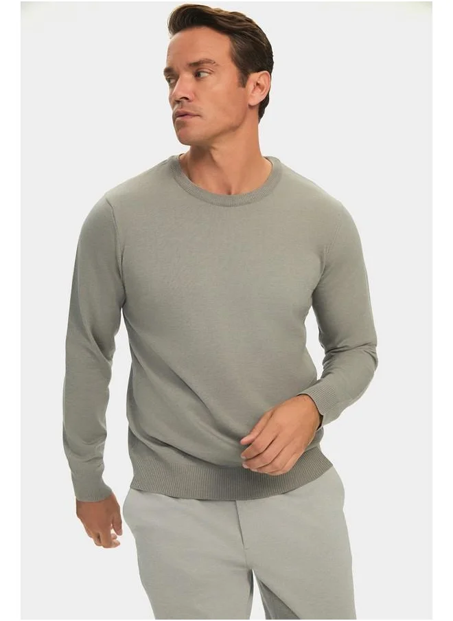 جون June Men Regular Fit Crew Neck Basic Knitwear Sweater Greymelange