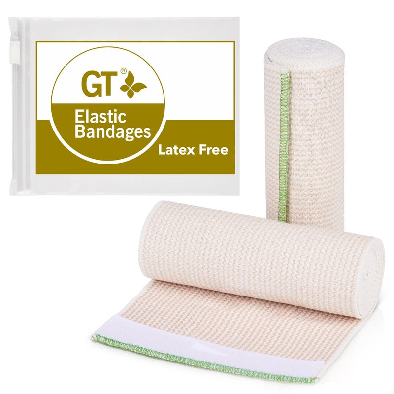 GT Premium Elastic Bandage Wrap (6" 2 Pack) - Hook & Loop Fasteners at Both Ends - Latex Free Hypoallergenic Compression Roll - Reusable Bandages for Waist, Legs, Elbow & Knee Wrap - Image 1