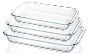 Red-Rubby Rectangular Glass Baking Dish Set with 3 Sizes, 2.2L, 1.6L and 1L, Microwave, Oven and Dishwasher Safe - Image 1