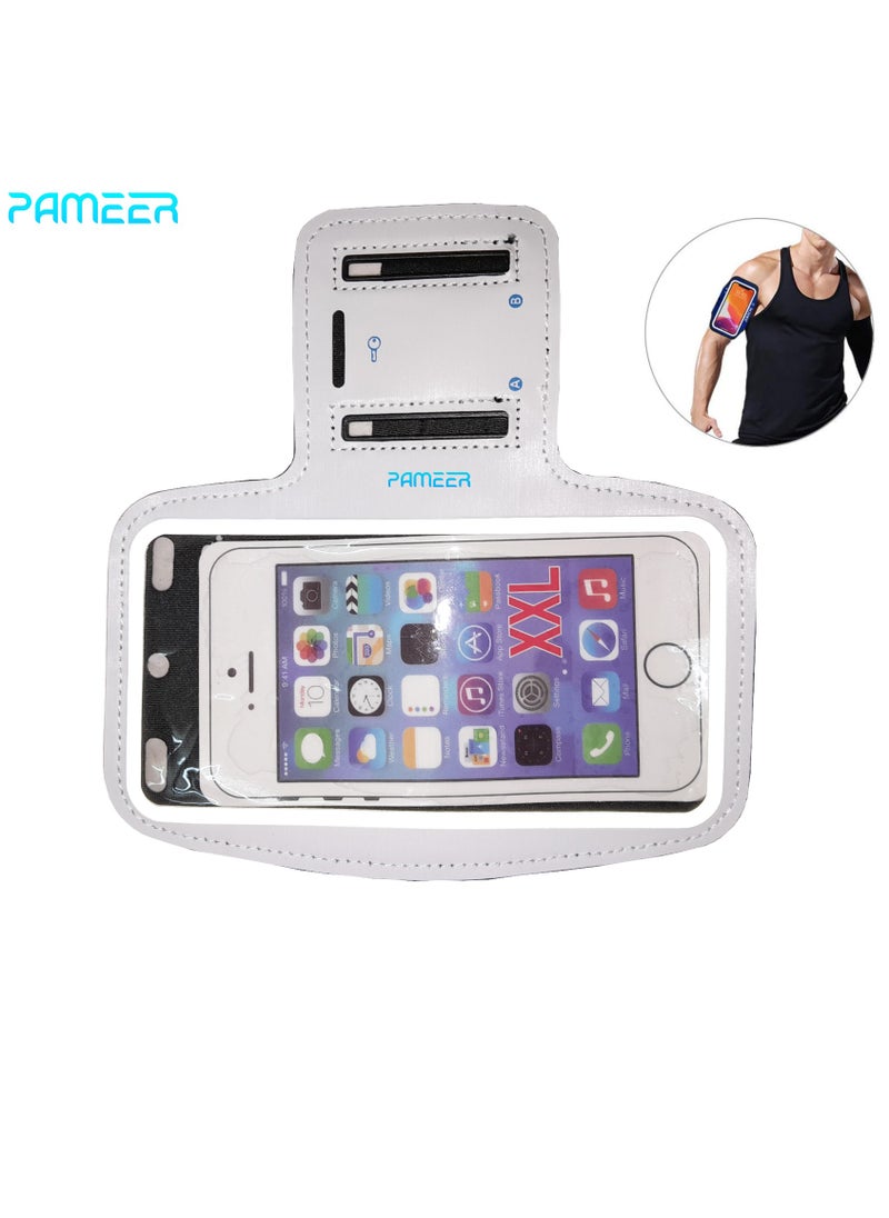 PAMEER Phone Armband Holder with Key Holder and Card Slot, Water Resistant Gym Running Workouts Arm Band for Phone upto 6.2 inch, iPhone, Samsung Adjustable Band for Gym Running Workouts  - Image 1
