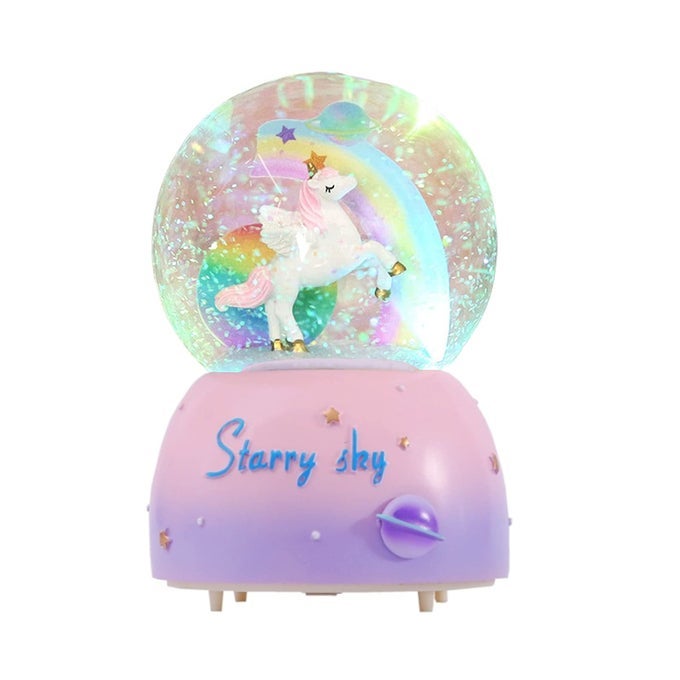 UNICORN MUSIC SNOWBALL 394 INCH AUTOMATIC SNOWFALL MUSIC BOX WITH LED RAINBOW SNOW LIGHTS BIRTHDAY CHRISTMAS IDEAL GIFT FOR GIRLS