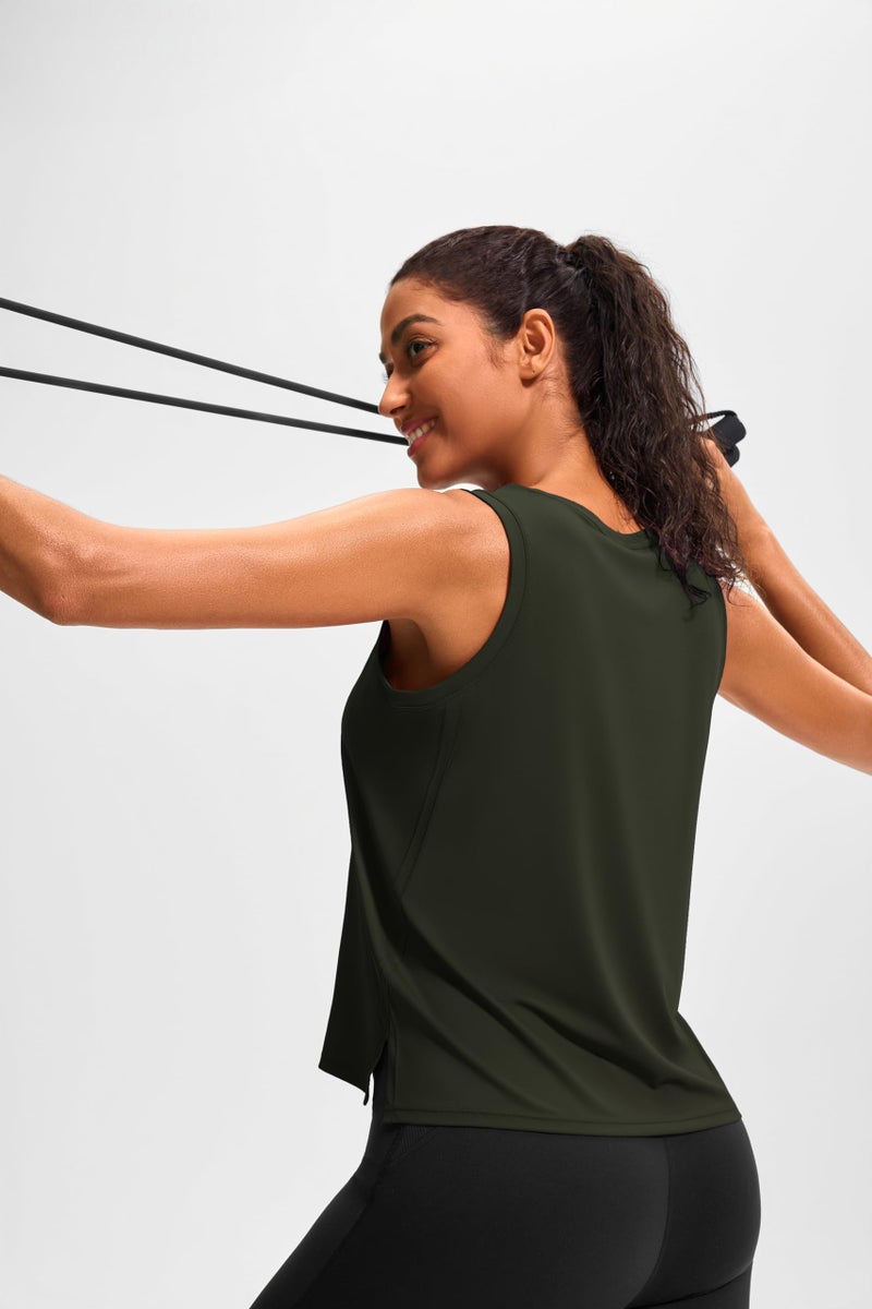 JOYSPELS Workout Tops for Women Crop Sleeveless Workout Shirts for Women Athletic Running Yoga Tank Top for Women Dark Olive - Image 3