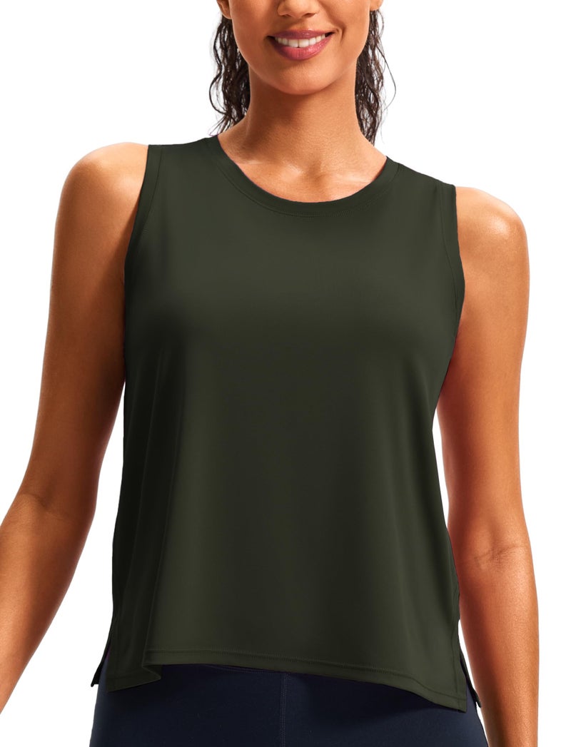 JOYSPELS Workout Tops for Women Crop Sleeveless Workout Shirts for Women Athletic Running Yoga Tank Top for Women Dark Olive - Image 1