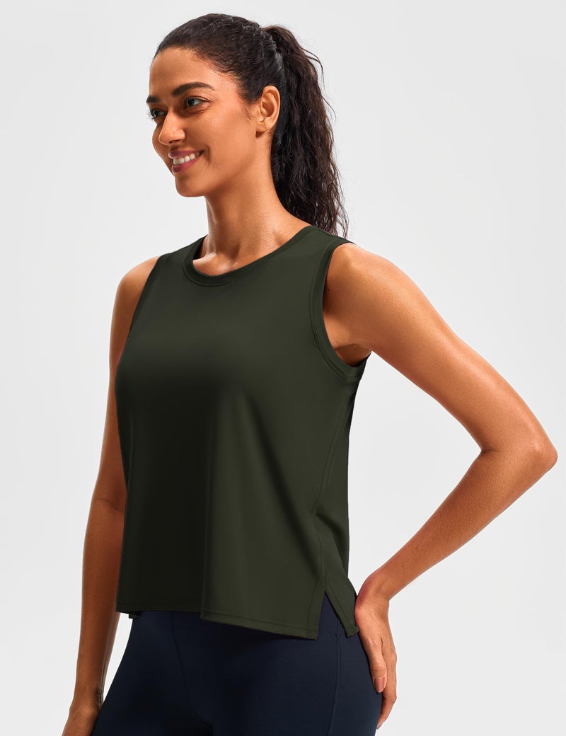 JOYSPELS Workout Tops for Women Crop Sleeveless Workout Shirts for Women Athletic Running Yoga Tank Top for Women Dark Olive - Image 5