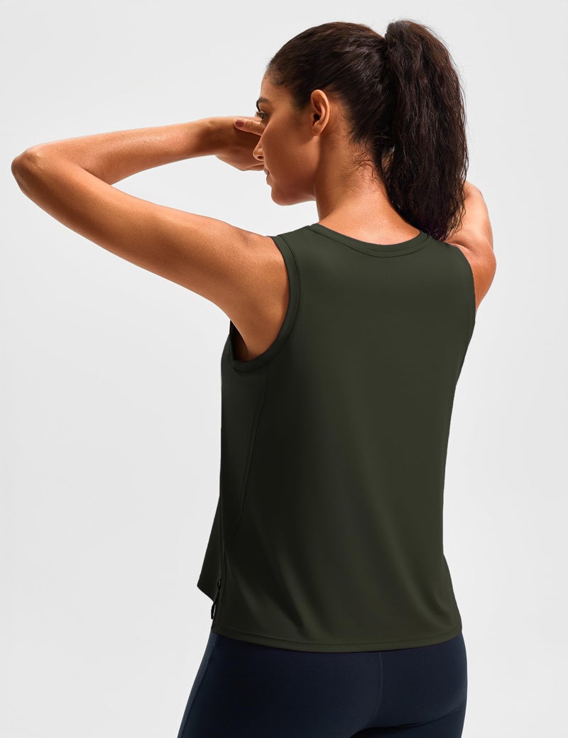 JOYSPELS Workout Tops for Women Crop Sleeveless Workout Shirts for Women Athletic Running Yoga Tank Top for Women Dark Olive - Image 2