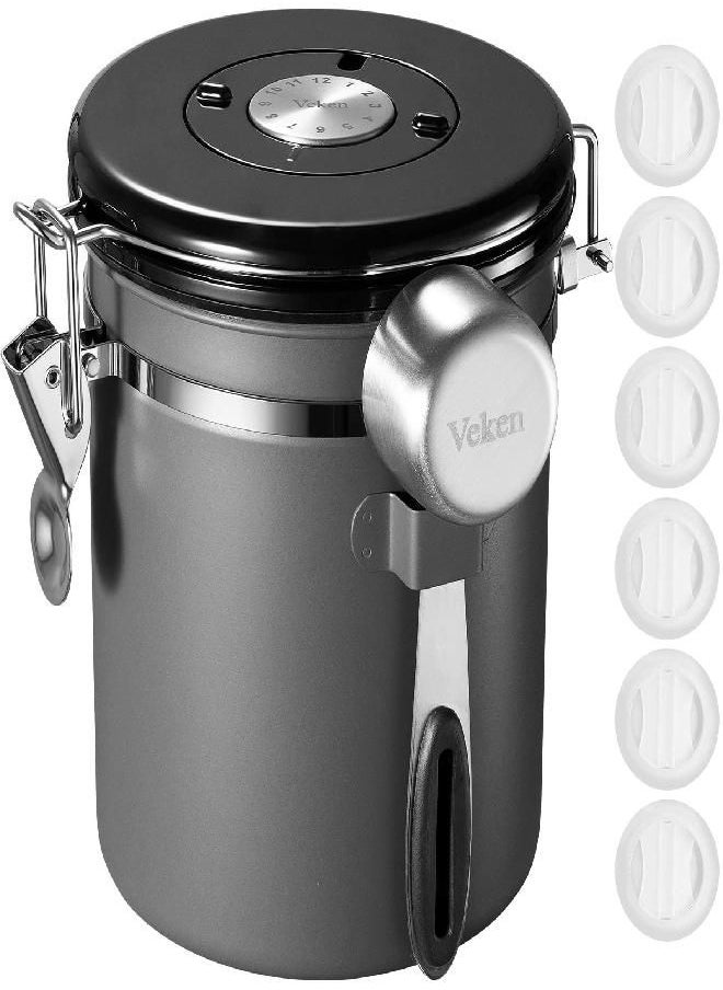 Veken Veken Coffee Canister, Airtight Stainless Steel Kitchen Food Storage Container with Date Tracker and Scoop for Beans, Grounds, Tea, Flour, Cereal, Sugar, 16OZ, Gray  - Image 1