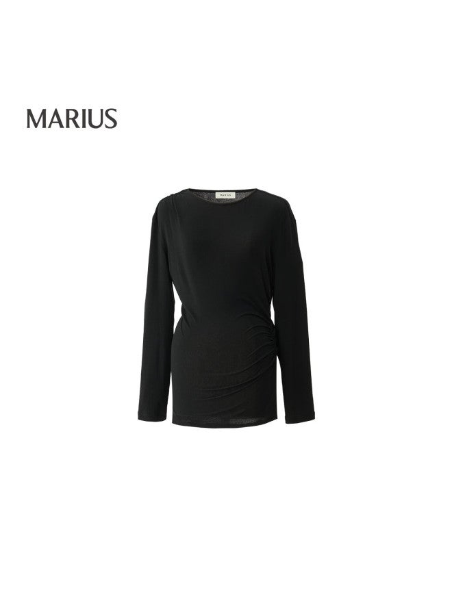 Marius "fairy Set" Tencel Wool Soft Breathable Draped Pleated Long Sleeve T-shirt And Mermaid Mesh Skirt Set - Image 4