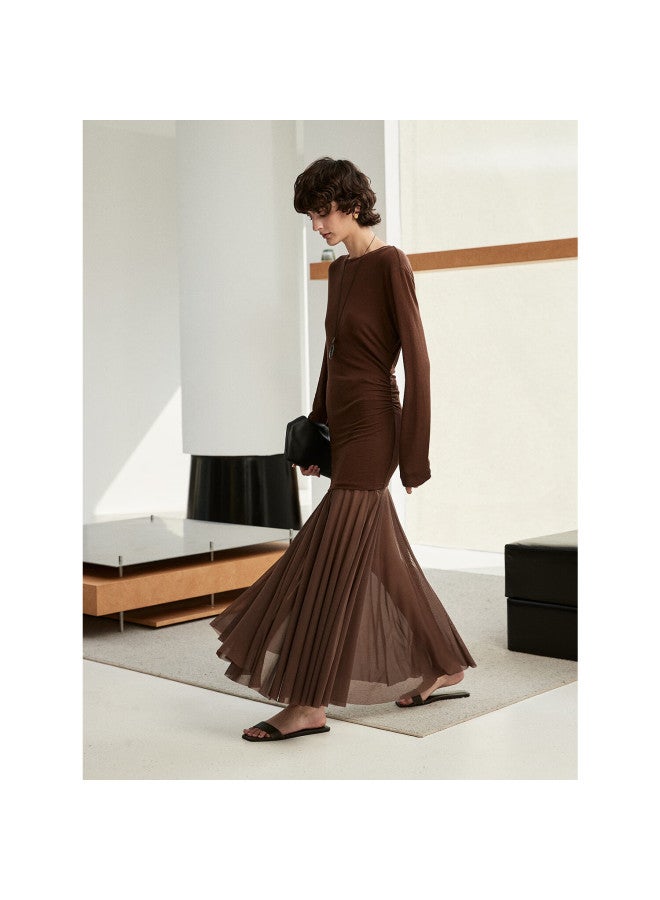 Marius "fairy Set" Tencel Wool Soft Breathable Draped Pleated Long Sleeve T-shirt And Mermaid Mesh Skirt Set - Image 2