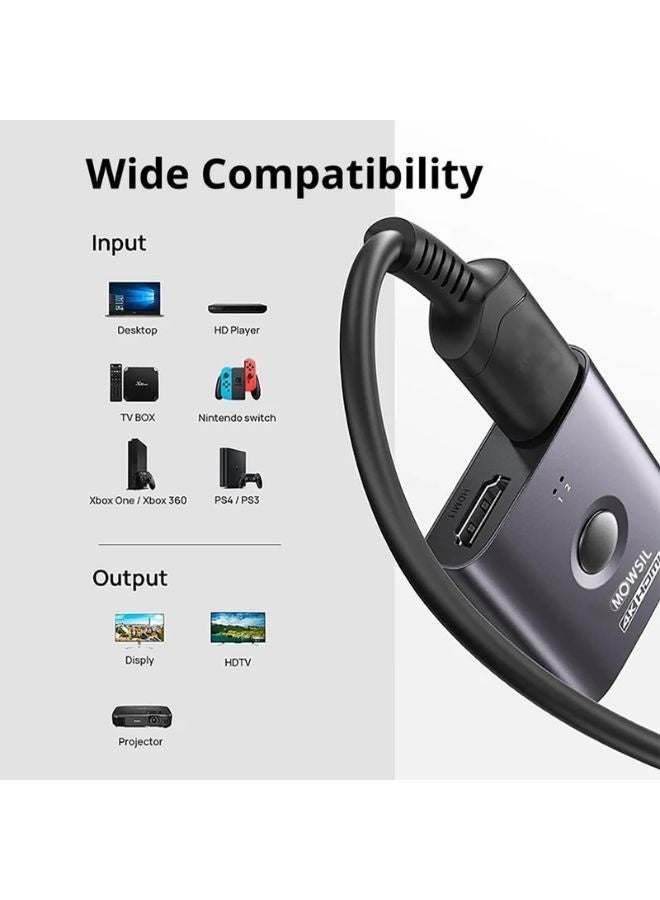 MOWSIL Mowsil HDMI Switch 2 in 1 Out, 4K@60Hz, Bi-Directional HDMI Switch with Cable, Supports 4K@60Hz, 3D, 1080P, HDMI Switcher 2 Input 1 Output / 1 Input 2 Output - Image 3