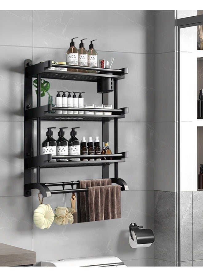 3 Tier Wall Mounted Bathroom Rack with Towel Bar Shower Storage Organizer  Shelf - Image 1
