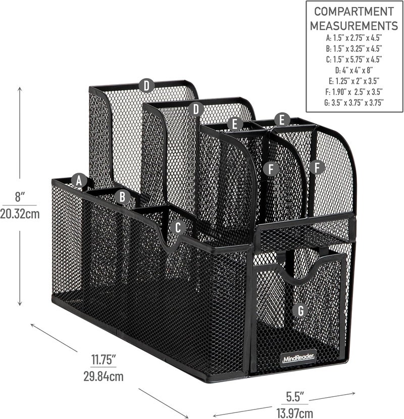 Coffee Condiment and Accessories Caddy Organizer, for Cups, Stirrers, Snacks, Sugars, etc., Black Mesh - Image 3