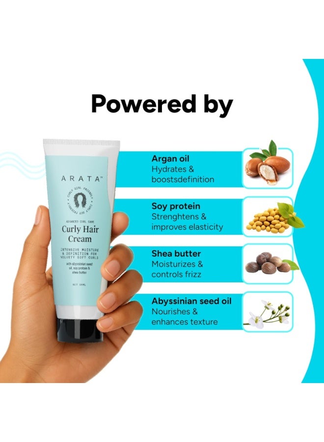 أراتا Arata Curl Cream For Curly, Frizzy & Dry Hair | Moisturises & Hydrates Curls | Reduces Frizz| Derma Tested | Soy Protein & Shea Butter | 50g - Image 4
