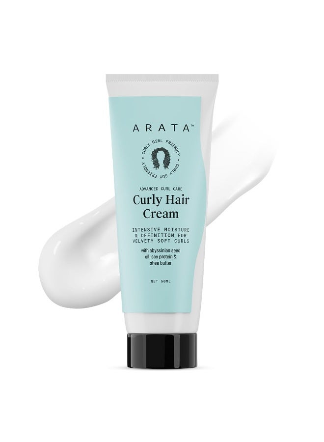 أراتا Arata Curl Cream For Curly, Frizzy & Dry Hair | Moisturises & Hydrates Curls | Reduces Frizz| Derma Tested | Soy Protein & Shea Butter | 50g - Image 1