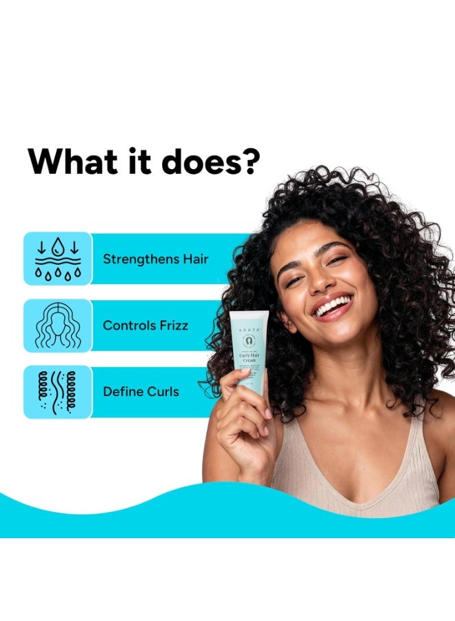 أراتا Arata Curl Cream For Curly, Frizzy & Dry Hair | Moisturises & Hydrates Curls | Reduces Frizz| Derma Tested | Soy Protein & Shea Butter | 50g - Image 3