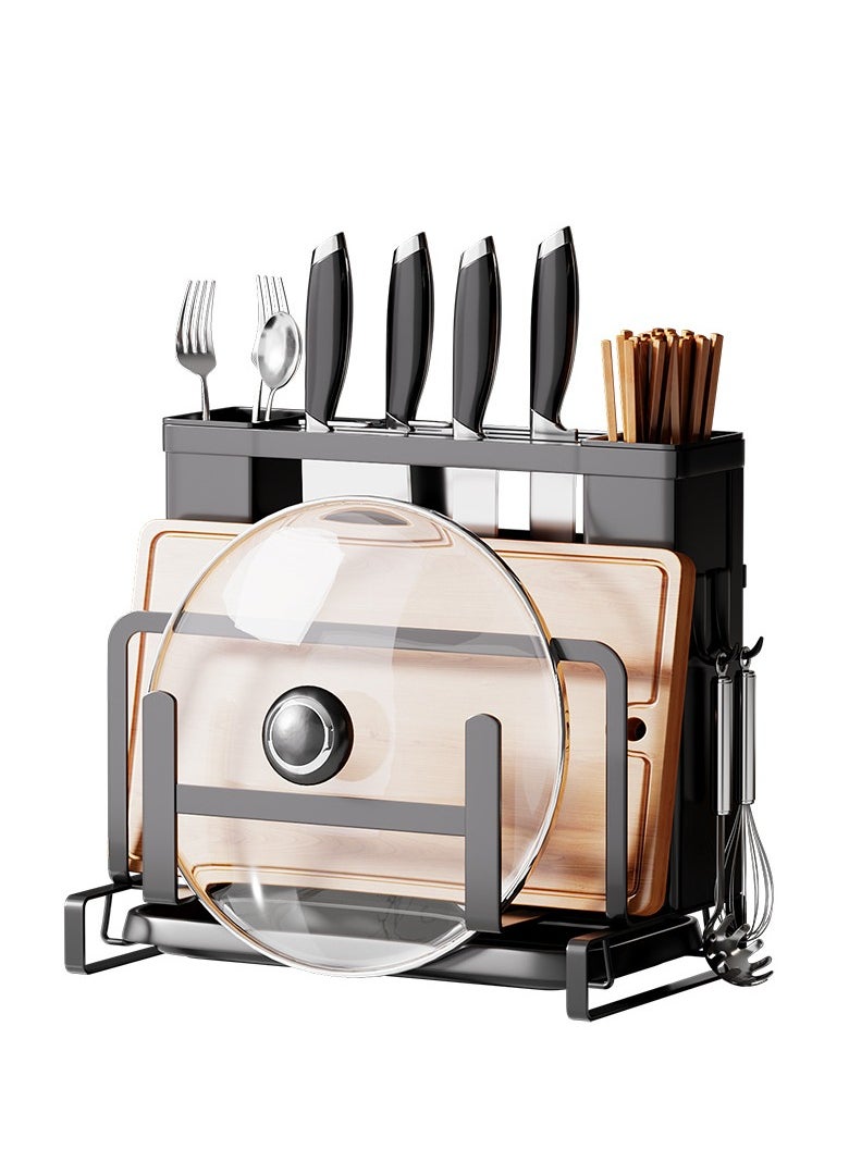 MIXDE Knife Holder with Draining Tray, Multi-functional Kitchen Tool Storage Organizerr for Cabinet, Storage for Knives, Cutting boards, Spoons  - Image 1
