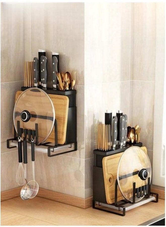 MIXDE Knife Holder with Draining Tray, Multi-functional Kitchen Tool Storage Organizerr for Cabinet, Storage for Knives, Cutting boards, Spoons  - Image 4