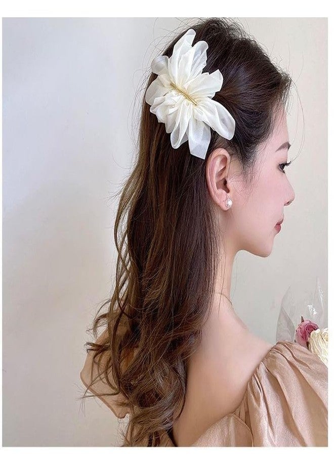 Quupy 2Pcs Chiffon Flower Hair Clips Flower Hair Barrettes Hair Accessories for Women Girls Wedding Party(Black+White) - Image 5