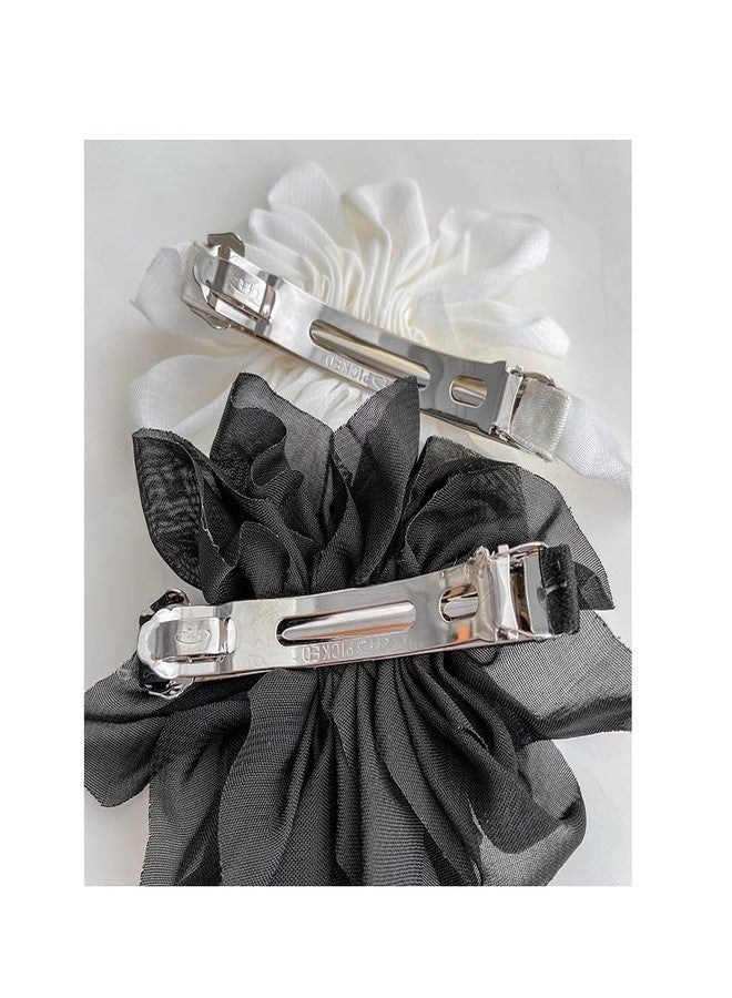 Quupy 2Pcs Chiffon Flower Hair Clips Flower Hair Barrettes Hair Accessories for Women Girls Wedding Party(Black+White) - Image 3