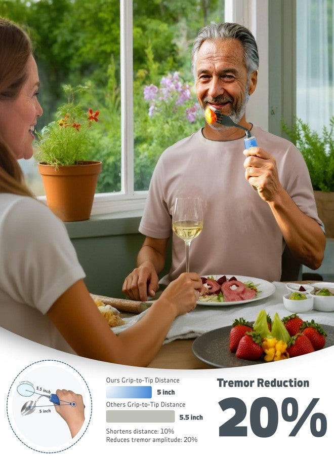 BaseSmall 4-Piece Adaptive Utensils Set - 42°Angled Parkinsons Utensils, Weighted Utensils for Tremors and Parkinsons Patients, Blue (Left-Handed) - Image 2
