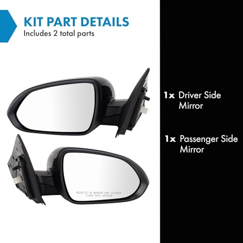 TRQ Driver and Passenger Side Power Heated Mirror Set Smooth Black Paint to Match Compatible with 2021-2023 Kia Rio KI1320291 KI1321291 - Image 2
