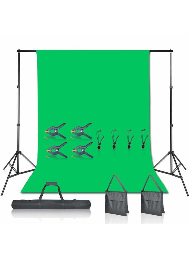 EMART Photo Video Studio 7 x 10ft Green Screen Backdrop Stand Kit, Photography Background Support System with 6 x 9ft 100% Cotton Muslin Chromakey Curtain - Image 1