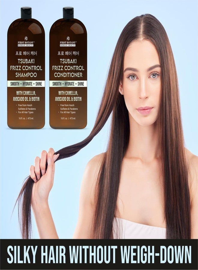 فرست بوتاني مجموعة شامبو وبلسم تسوباكي الكورية للتحكم في تجعد الشعر - منتجات تسوباكي المضادة للتجعد لشعر ناعم بنتائج تضاهي صالونات التجميل - خالٍ من الكبريتات، مرطب ومنعم لجميع أنواع الشعر - 16 أونصة سائلة - Image 3