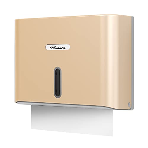 PLUSSEN Paper Towel Dispenser Wall Mount Adhesive No Drilling Multifold Trifold C Fold Commercial Hand Towel DispenserGold