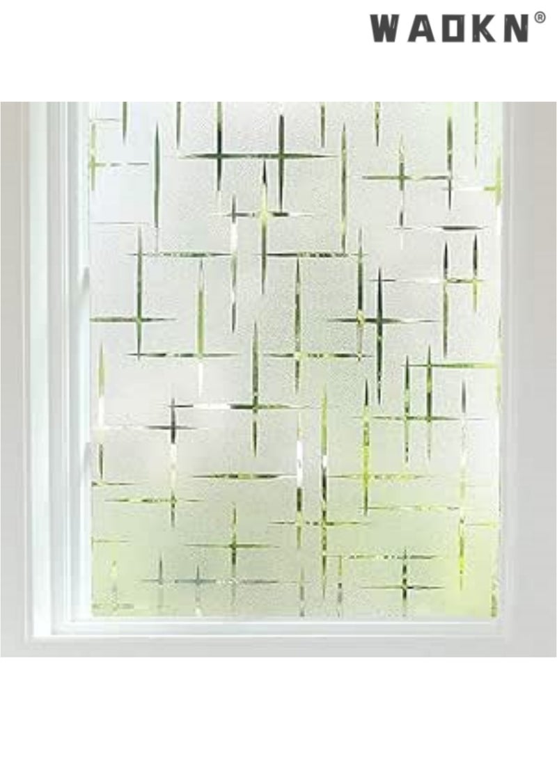 WAOKN Frosted Window Privacy Film - Premium Non-Adhesive, Self-Static Cling Solution for Glass Windows, Featuring a Stylish Cross Pattern Design for Enhanced Decorative Appeal. Provides UV Protection & Privacy in Home or Office Spaces（17.5x78.7 Inches） - Image 1