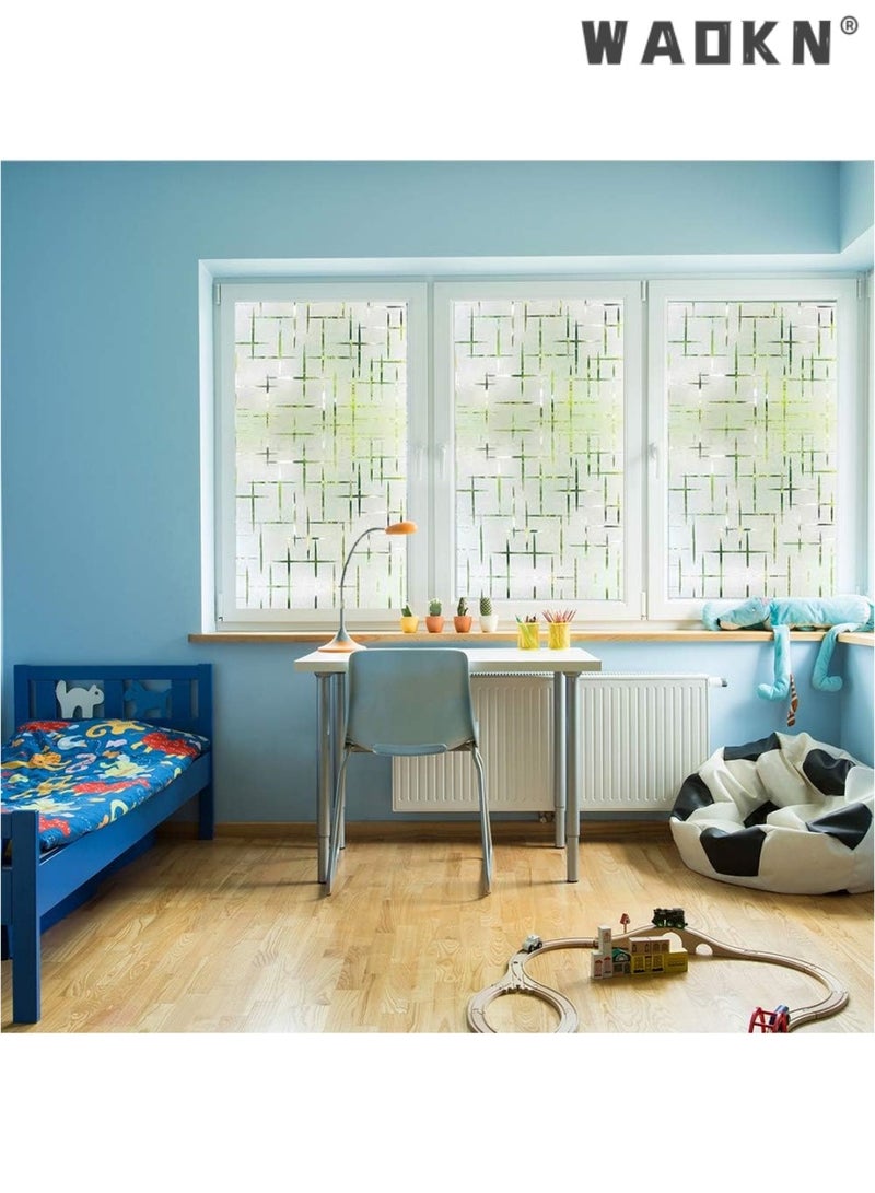 WAOKN Frosted Window Privacy Film - Premium Non-Adhesive, Self-Static Cling Solution for Glass Windows, Featuring a Stylish Cross Pattern Design for Enhanced Decorative Appeal. Provides UV Protection & Privacy in Home or Office Spaces（17.5x78.7 Inches） - Image 4