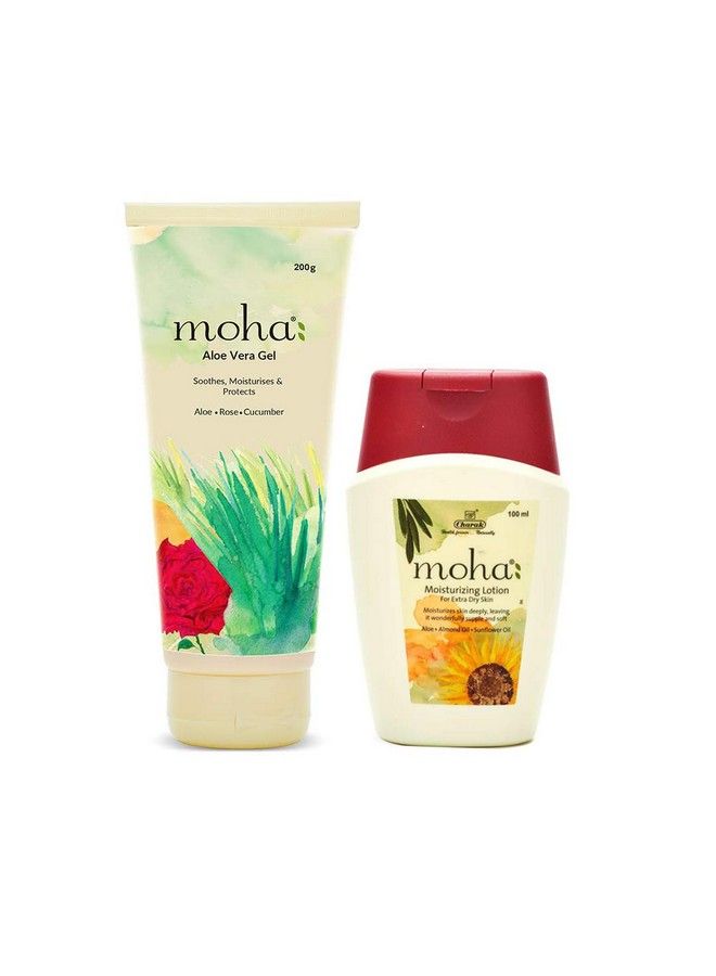 Moha: Aloe Vera Gel 200G Enriched With Rose And Cucumber With Moisturizing Lotion 100 Ml (Combo) - Image 1
