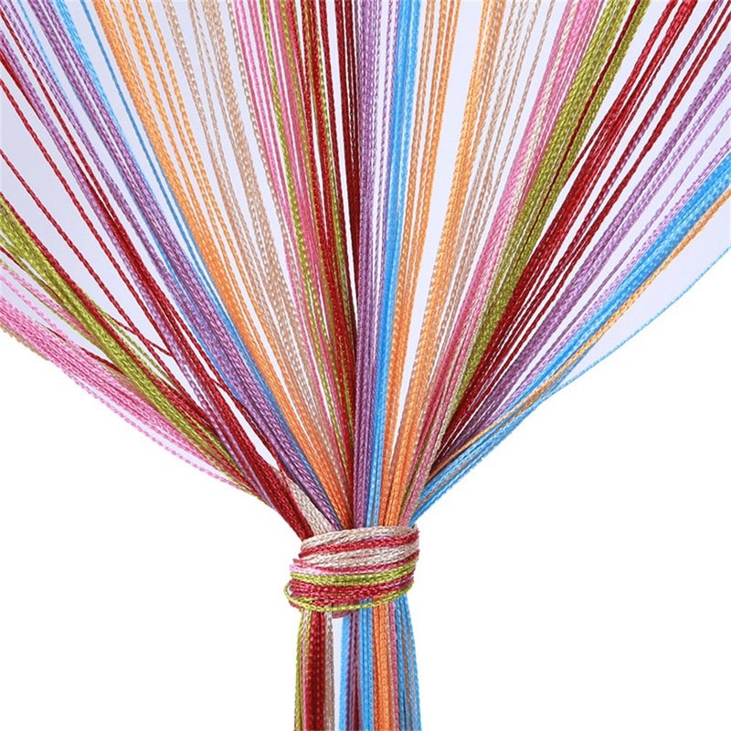 Vidillo Door String Curtain Wall Panel Fringe Window Room Divider Blind Home Patio Bedroom Decorative Tassel Screen Ribbon Strings Strip Silver Thread Screen Multicolor100x200_cm
