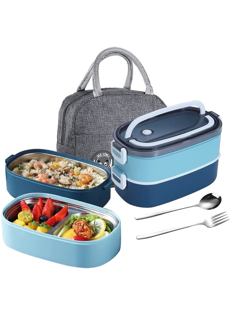 GGEROU Stainless Steel Bento Lunch Box,1400ML 2 Layer Meal Lunch Container Snack Box With Bag for Kids School and Adults - Leakproof - BPA Free - Image 1