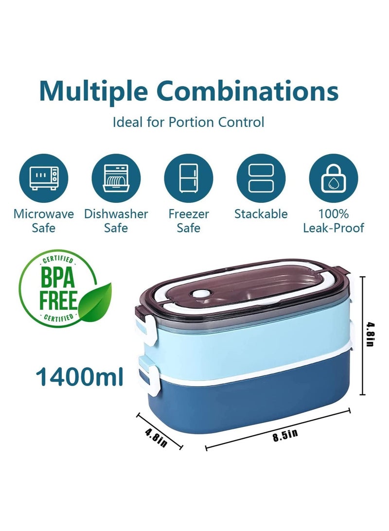 GGEROU Stainless Steel Bento Lunch Box,1400ML 2 Layer Meal Lunch Container Snack Box With Bag for Kids School and Adults - Leakproof - BPA Free - Image 2