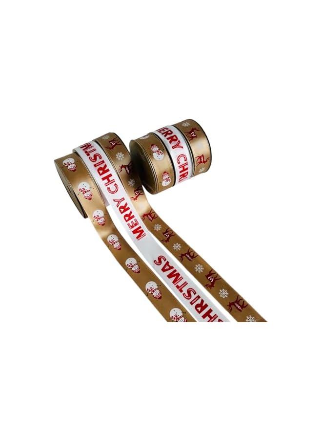 The Bros طقم شرائط تغليف هدايا عيد الميلاد مكون من 6 – شرائط عيد الميلاد الذهبية والبيضاء المزينة برجل الثلج، وغزال الرنة، وتصاميم عيد ميلاد سعيد – مثالي لتغليف الهدايا، وزينة شجرة عيد الميلاد - Image 5