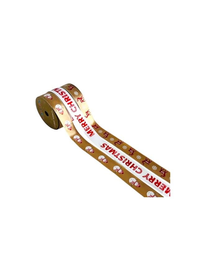 The Bros طقم شرائط تغليف هدايا عيد الميلاد مكون من 6 – شرائط عيد الميلاد الذهبية والبيضاء المزينة برجل الثلج، وغزال الرنة، وتصاميم عيد ميلاد سعيد – مثالي لتغليف الهدايا، وزينة شجرة عيد الميلاد - Image 3