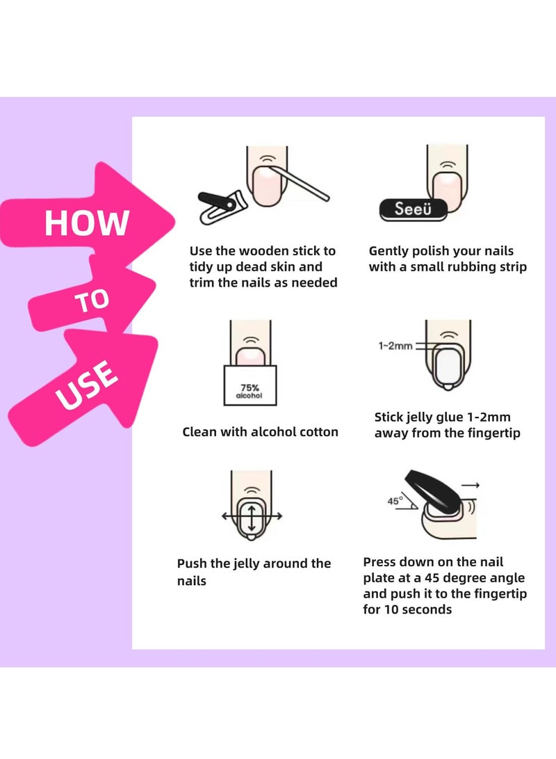 Loquat Explosive Crystal Cat Eye Manicure for Short Square Head Wearable Nails, Removable Finished Fake Nails Including a Piece of Jelly Glue, Suitable for Girls（White) - Image 2