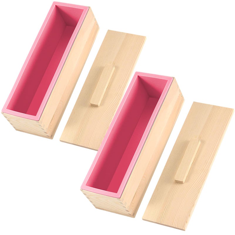 ZOENHOU Pack of 2 42 oz Pink Soap Molds Flexible Rectangular Silicone Soap Making Molds Kit with Wood Box DIY Tool Set for Soap Making Supplies
