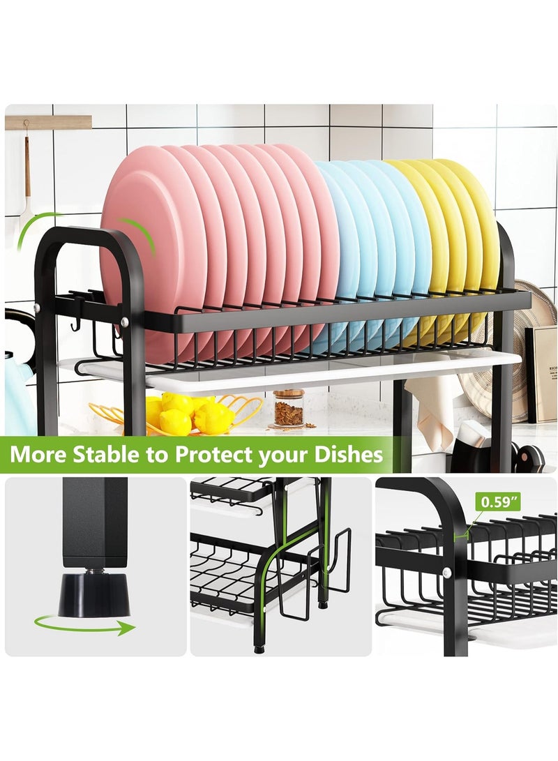 رف تجفيف، رف اطباق معدني بسعة كبيرة من 3 طبقات مع حامل اواني وحامل لوح تقطيع، صينية لوح تصريف للتخزين على طاولة المطبخ (اسود) - Image 4