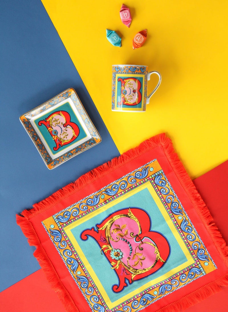 Baci milano Porcelain Jewelry Tray (15x15cm), Ortigia Alphabet Tabletop Art, Elegant Trinket Dish & Personalized Gift Tray for Women, Aesthetic Jewellery Organizer for Vanity or Home Decor (Letter B) - Image 2