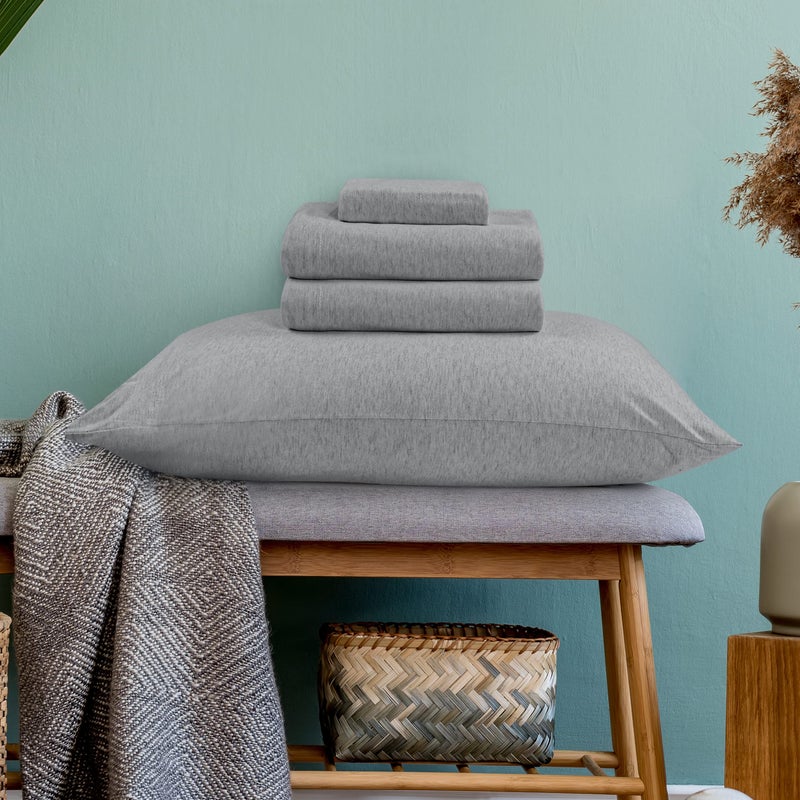 Utopia Bedding Utopia Bedding King Sheet Set - Jersey Knit Sheets 4 Piece- Cotton Jersey Sheets - Soft T-Shirt Stretchy Sheets (Heather Light Grey)  - Image 3