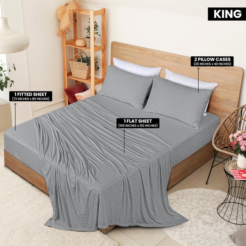 Utopia Bedding Utopia Bedding King Sheet Set - Jersey Knit Sheets 4 Piece- Cotton Jersey Sheets - Soft T-Shirt Stretchy Sheets (Heather Light Grey)  - Image 2