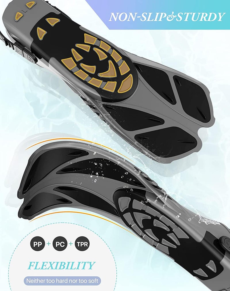 Greatever Snorkel Fins Adjustable Buckles Open Heel Swim Flippers Travel Size Short Swim Fins for Snorkeling Diving Swimming Adult Men Womens - Image 3