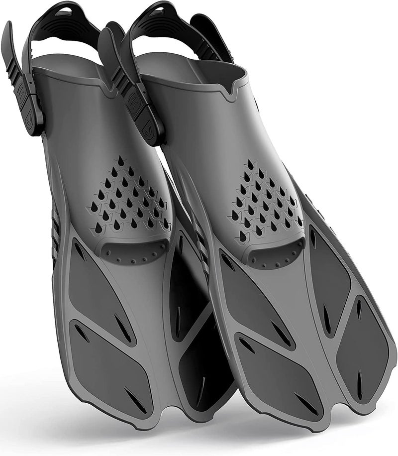 Greatever Snorkel Fins Adjustable Buckles Open Heel Swim Flippers Travel Size Short Swim Fins for Snorkeling Diving Swimming Adult Men Womens - Image 1