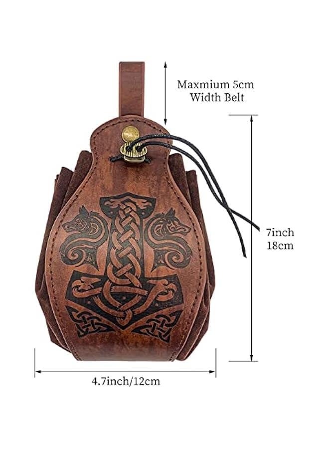 Medieval Faux Leather Pouch, Portable Drawstring Purse, Vintage Belt Pouch Dice Bag For LARP Ren Faire  - Image 4